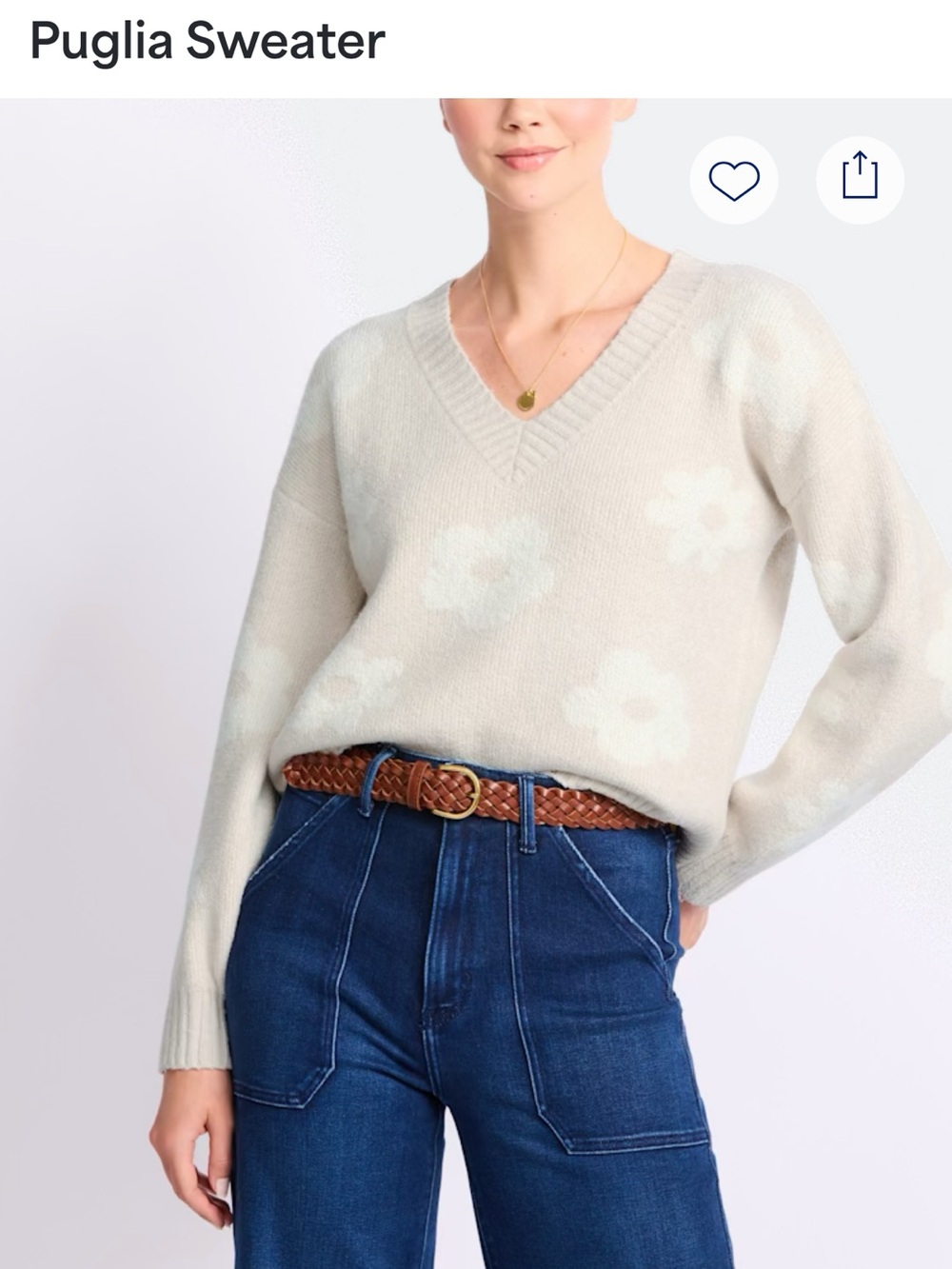 Puglia V-Neck Floral Sweater - Cream